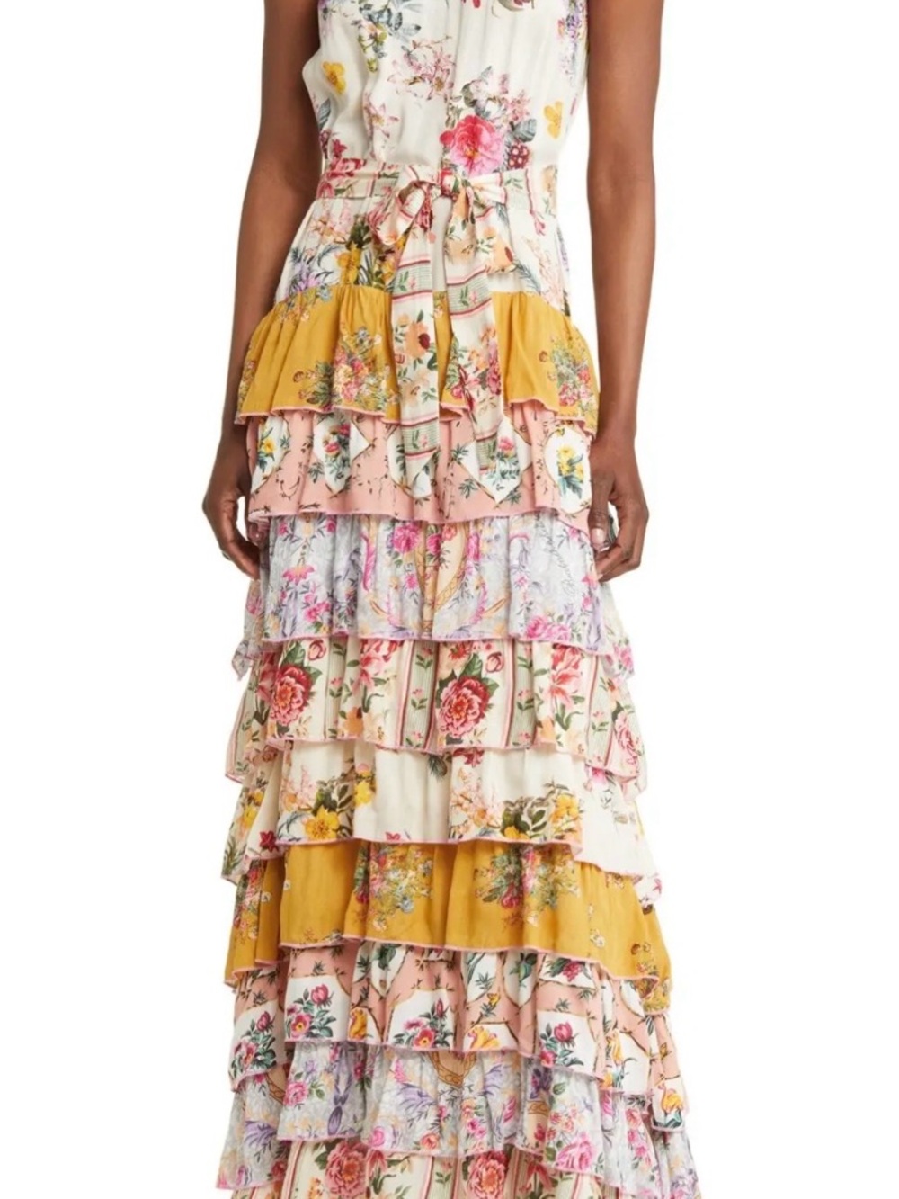 Red Dress Boutique Floral Tiered Ruffle Maxi Dress - Yellow & Pink